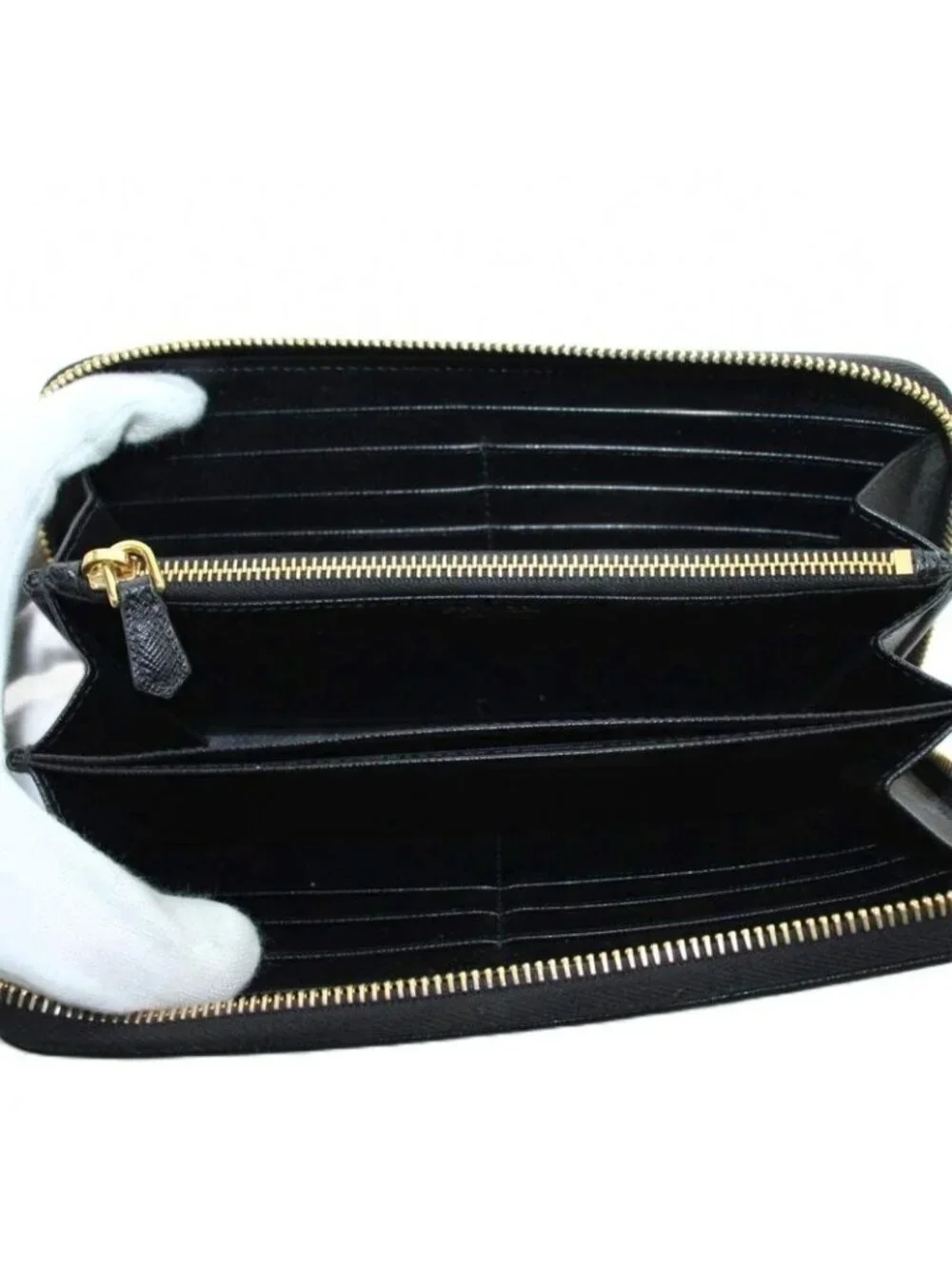 Prada Triangle Logo Plate Wallet Round Zip Coin Purse Nylon Black - Picture 6 of 9